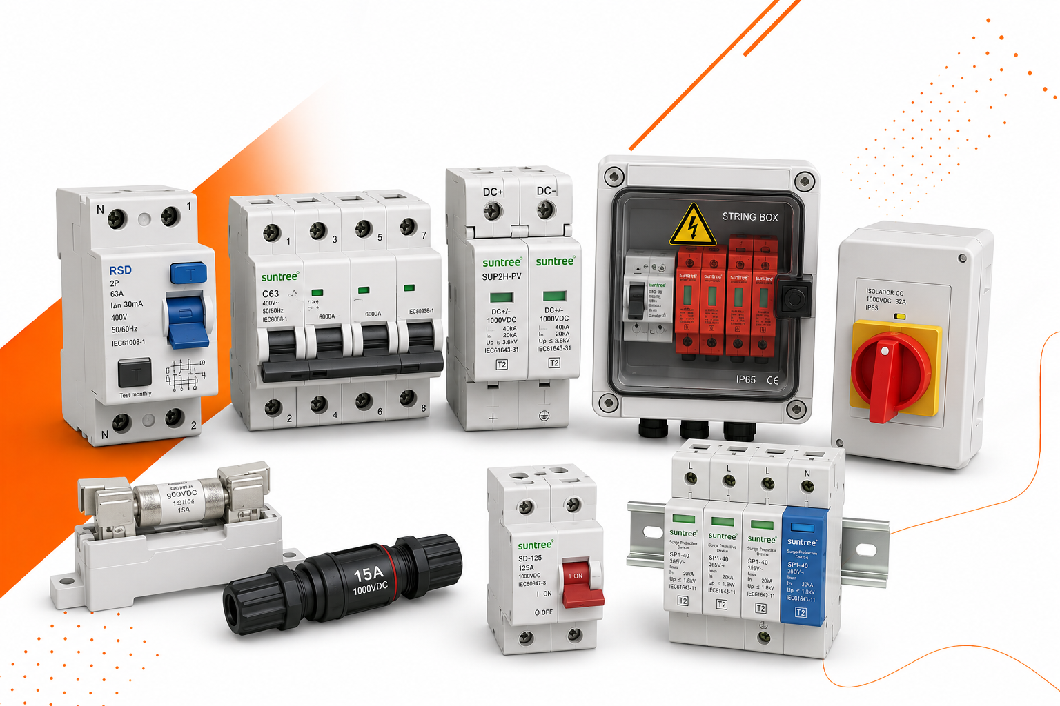 Disjuntores, DPS, string box e componentes elétricos